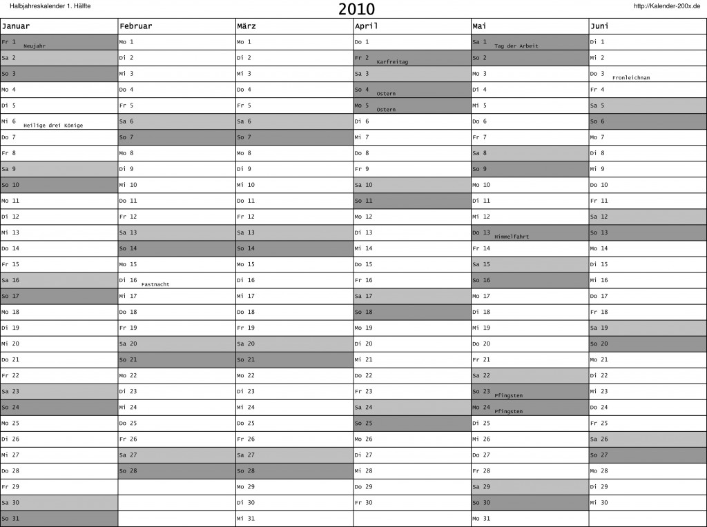 Jahreskalender 2010 zum Ausdrucken – kostenlos - VORLAGEN-KOSTENLOS