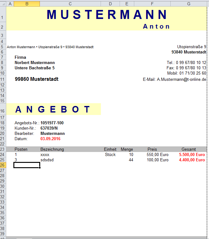 Angebotsvorlagen Kostenlos